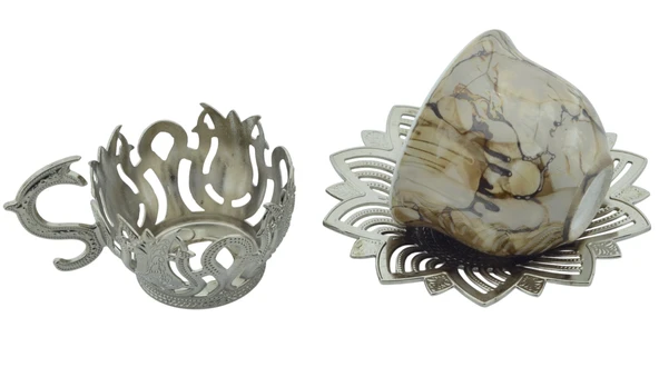 Busem Ahsen Tiryaki Desenli Mix Türk Kahve Seti 12 Parça Gümüş Renkli 4 Kişilik - 3