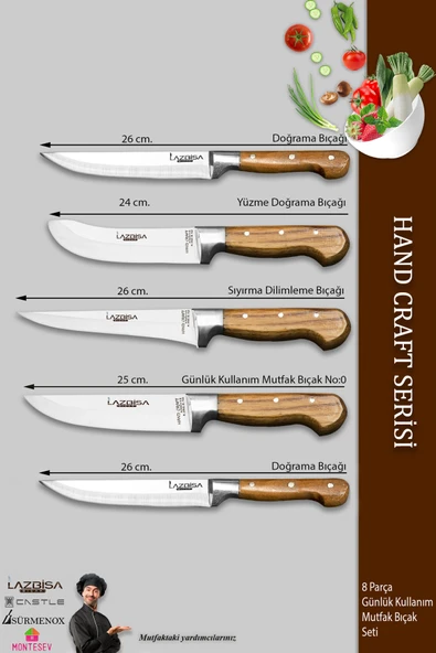 Hand Craft Pro Serisi Mutfak Bıçak Seti 8 Parça Et Ekmek Sebze Salata Börek Bıçağı (MFP-336) - 2