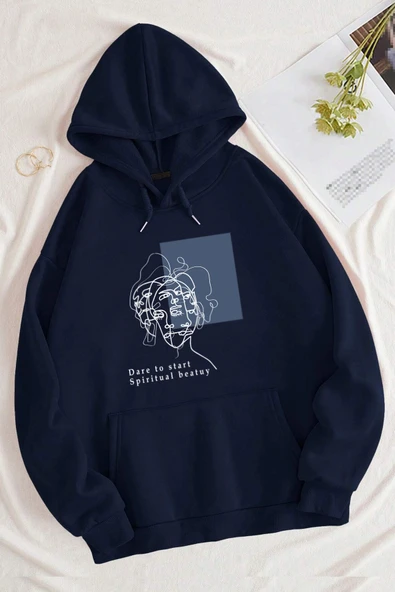 Unisex Minimal line drawing Baskılı Sweatshirt - 3
