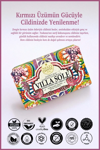 Nesti Dante Villa Sole Rosso Divino Del Chianti Katı Sabun 250gr | Antiflamatuar Ve Antioksidan | Üzüm Özü - Resim 2