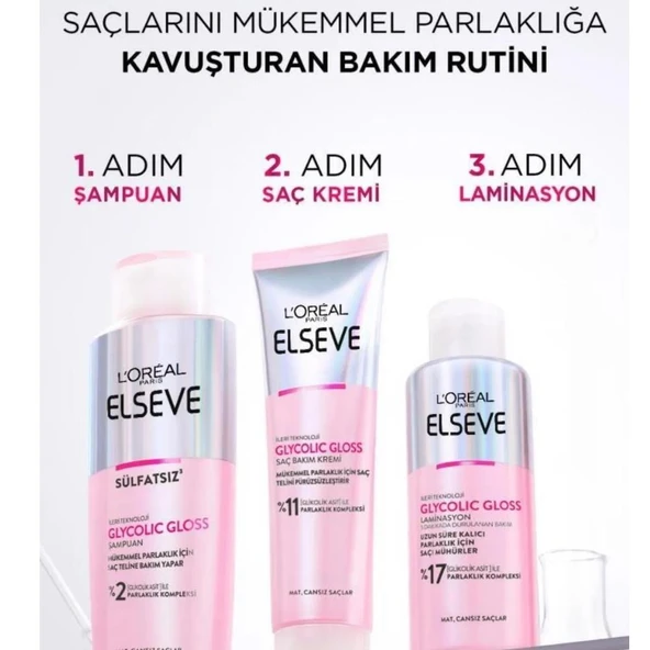 Elseve Glycolic Gloss Mükemmel Parlaklık için Pürüzsüzleştirici Saç Kremi 150ml - 3