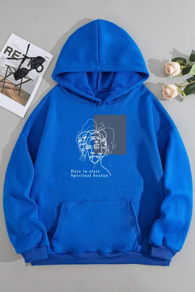 Unisex Minimal line drawing Baskılı Sweatshirt - 5