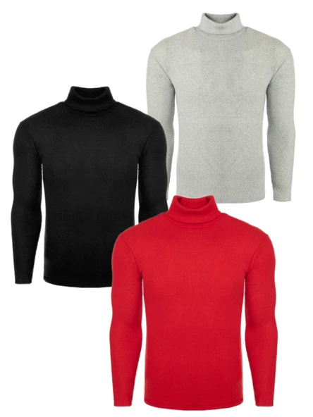 3'lü Paket Erkek Boğazlı Balıkçı Triko Kazak