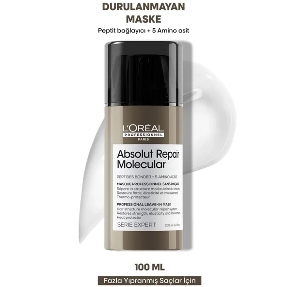L'oreal Professionnel Serie Expert Absolut Repair Molecular Yıpranmış Saçlar İçin Durulanmayan Maske 100m - 2