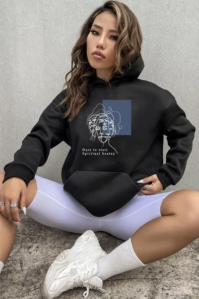 Unisex Minimal line drawing Baskılı Sweatshirt - 9