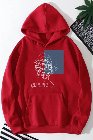 Unisex Minimal line drawing Baskılı Sweatshirt - 11