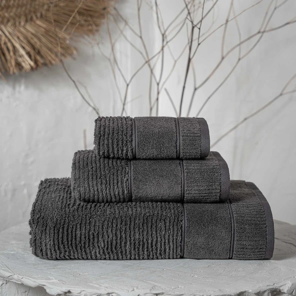 Eliza 3'lü Havlu Seti Antrasit - Resim 2