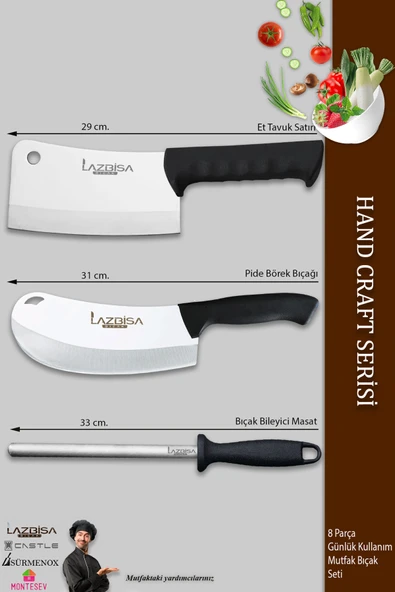 Hand Craft Pro Serisi Mutfak Bıçak Seti 8 Parça Et Ekmek Sebze Salata Börek Bıçağı (MFP-336) - 3