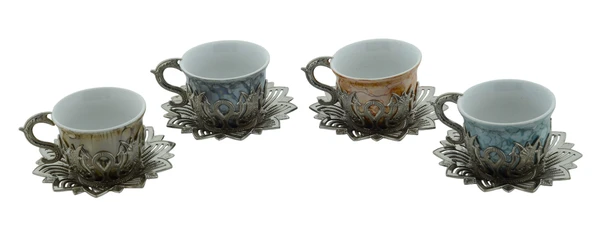 Busem Ahsen Tiryaki Desenli Mix Türk Kahve Seti 12 Parça Gümüş Renkli 4 Kişilik