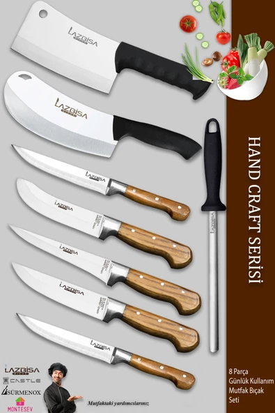 Hand Craft Pro Serisi Mutfak Bıçak Seti 8 Parça Et Ekmek Sebze Salata Börek Bıçağı (MFP-336)