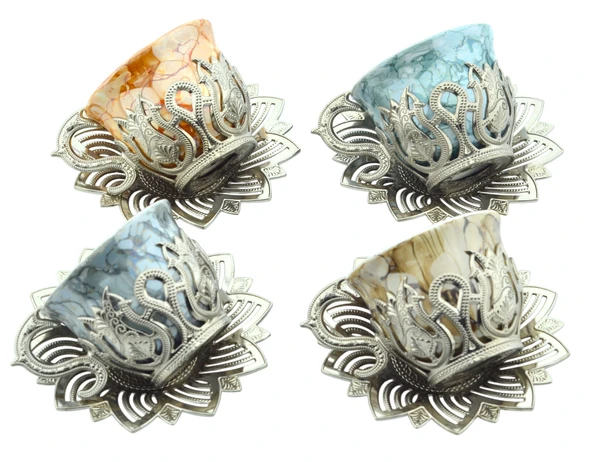 Busem Ahsen Tiryaki Desenli Mix Türk Kahve Seti 12 Parça Gümüş Renkli 4 Kişilik - 2