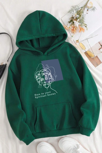 Unisex Minimal line drawing Baskılı Sweatshirt - 7