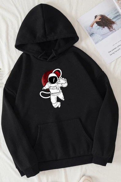 Unisex Astronot Baskılı Sweatshirt - Resim 4