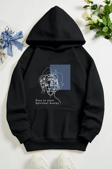 Unisex Minimal line drawing Baskılı Sweatshirt - 10