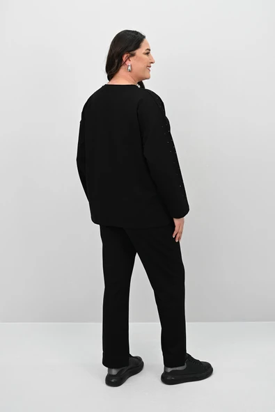 Kadın Büyük Beden Taş Baskılı Truvakar Kol İki İplik Eşofman Takımı 8172-25 - 5