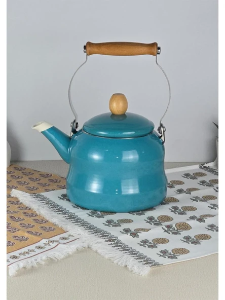 Alev Vintage Ahşap Saplı Emaye Demlik Kettle 2,5Lt