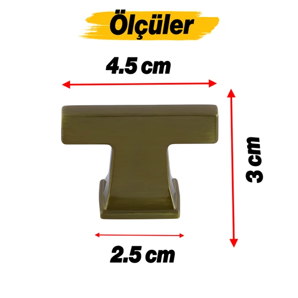 Gediz Antik Sarı Kulp Düğme Tek Vidalı Çekmece Kulbu Metal Kulplar Mutfak Mobilya Dolabı Dolap Kulp - Resim 2