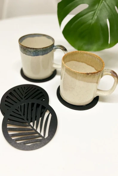 Yaprak Desenli Ahşap MDF Bardak Altlığı (6'lı Set) - 4