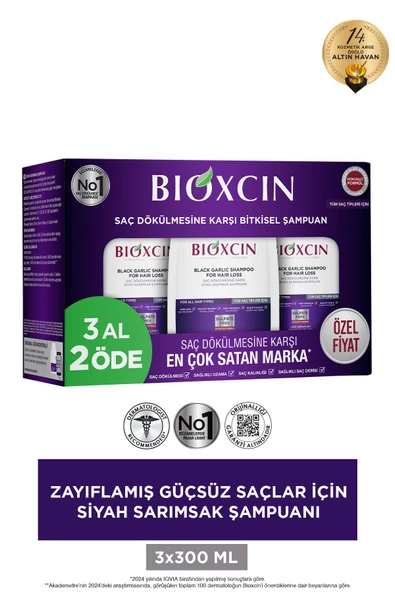 Bioxcin Siyah Sarımsak Şampuanı 3 al 2 Öde 3x300 Ml - Yıpranmış Seyrek Dökülen Saçlar