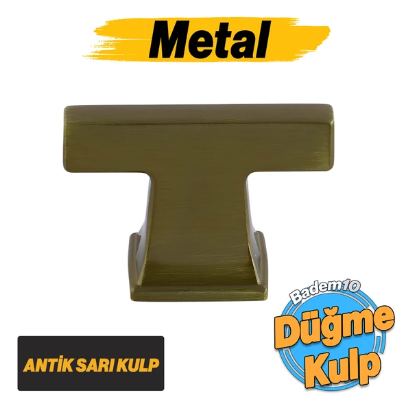Gediz Antik Sarı Kulp Düğme Tek Vidalı Çekmece Kulbu Metal Kulplar Mutfak Mobilya Dolabı Dolap Kulp