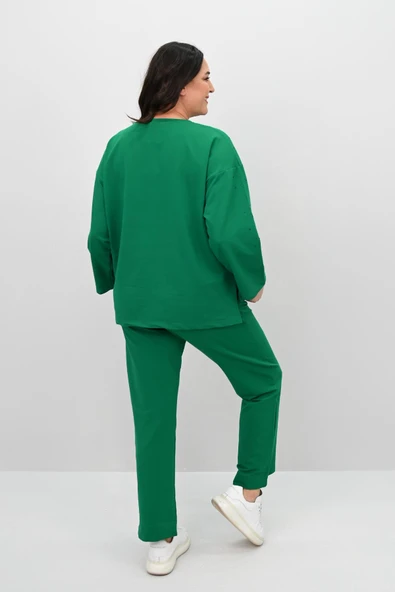 Kadın Büyük Beden Taş Baskılı Truvakar Kol İki İplik Eşofman Takımı 8172-25 - 12