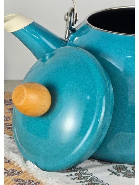 Alev Vintage Ahşap Saplı Emaye Demlik Kettle 2,5Lt - 4