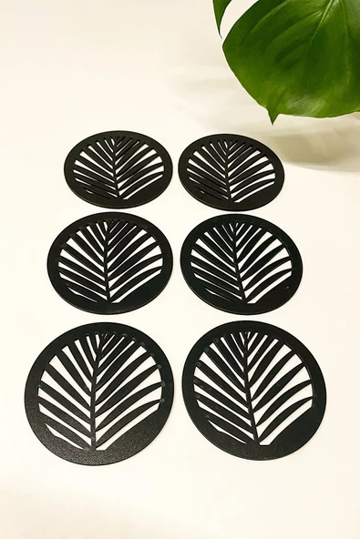 Yaprak Desenli Ahşap MDF Bardak Altlığı (6'lı Set) - 2