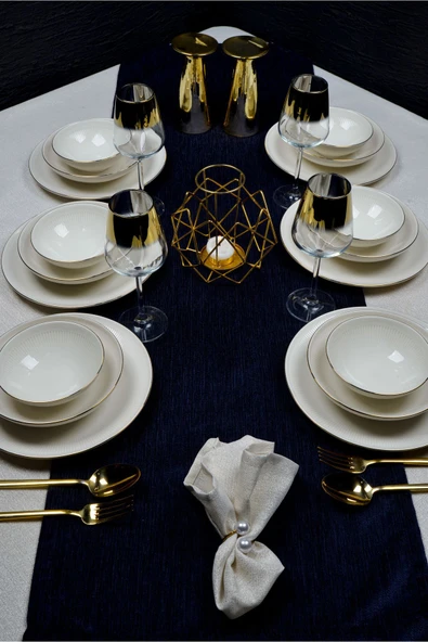 Farika Porselen Fif 18 Parça 6 Kişilik Altın Yaldız Porselen Yemek Takımı - 2