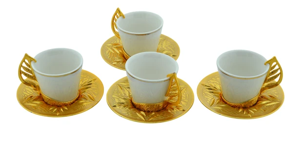 Sena Yaprak 4 Kişilik 8 Parça Yaldızlı Ağız Altın Renkli Kahve Fincanı