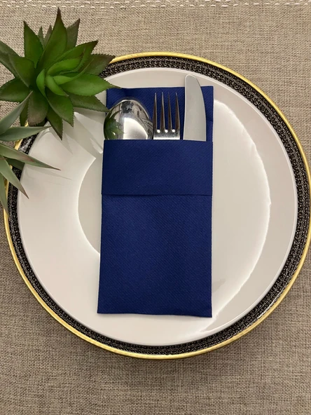 Air Laid Kanguru (Cepli) Peçete, Kumaş Hissi Veren 12 Adet 40x40 CM Avrupa Kalite Servis,Yumuşak Dayanıklı Ve Şık Lacivert Renkli