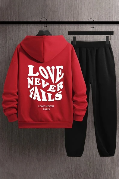 Unisex Love Never Fails Baskılı Eşofman Takımı - Resim 3
