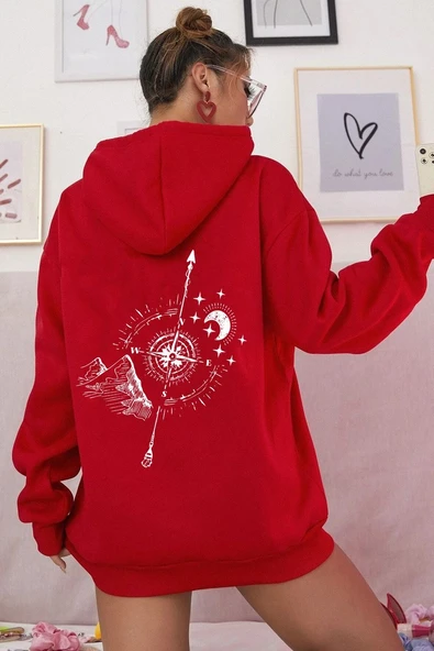 Unisex Pusula Sırt Baskılı Sweatshirt - Resim 5
