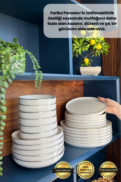 Farika Porselen Zühre 24 Parça 6 Kişilik Platin Yaldız Porselen Yemek Takımı - 4