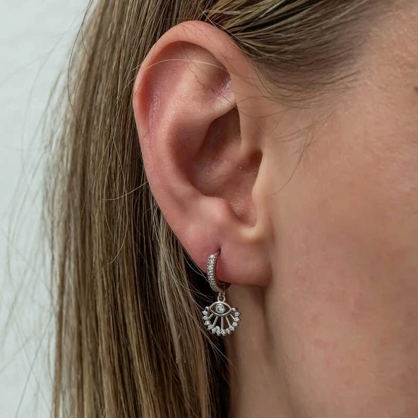 Gümüş Sallantılı Göz Kadın Küpe - 3