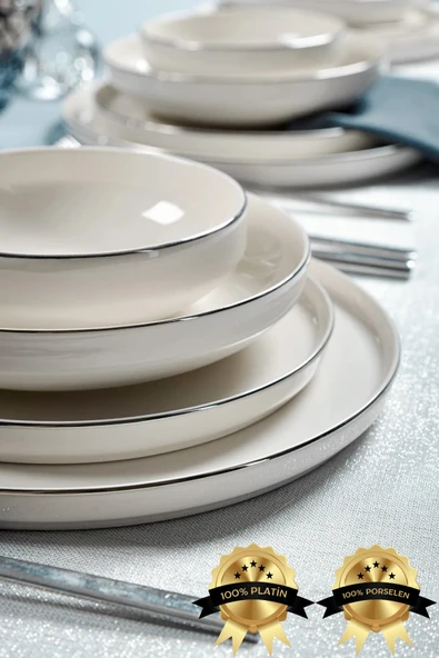 Farika Porselen Zühre 24 Parça 6 Kişilik Platin Yaldız Porselen Yemek Takımı