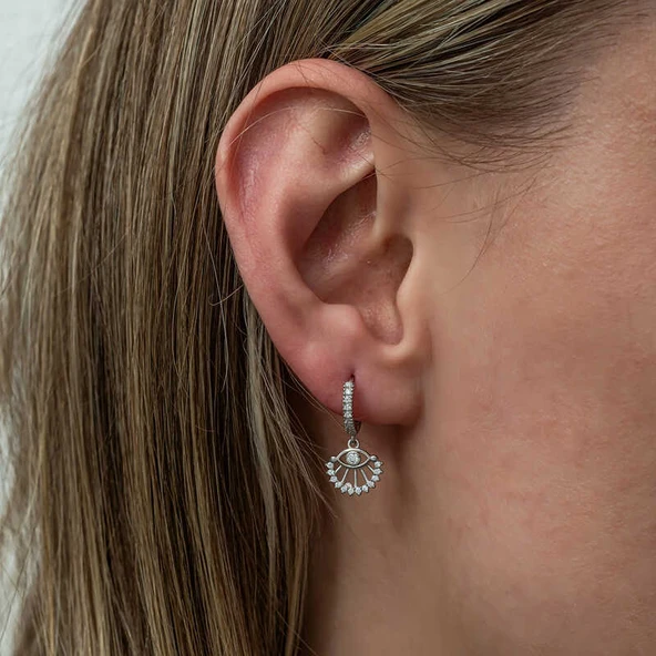 Gümüş Sallantılı Göz Kadın Küpe - 2