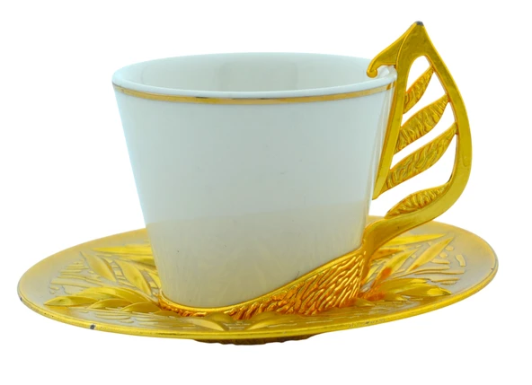 Sena Yaprak 4 Kişilik 8 Parça Yaldızlı Ağız Altın Renkli Kahve Fincanı - 3