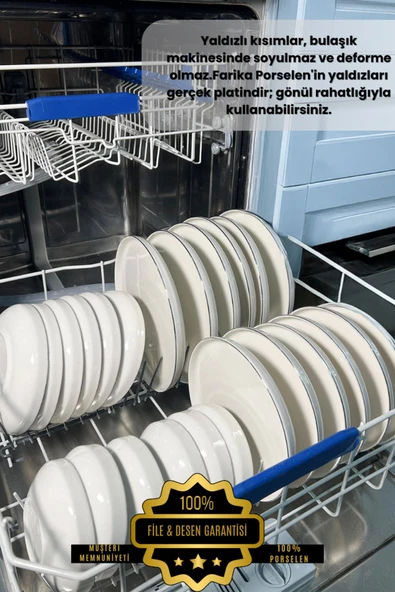 Farika Porselen Zühre 24 Parça 6 Kişilik Platin Yaldız Porselen Yemek Takımı - 5
