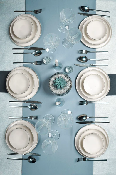 Farika Porselen Zühre 18 Parça 6 Kişilik Platin Yaldız Porselen Yemek Takımı - 2