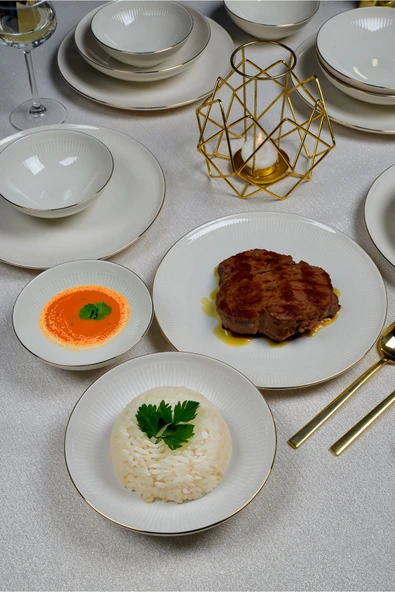 Farika Porselen Fif 18 Parça 6 Kişilik Altın Yaldız Porselen Yemek Takımı - 3