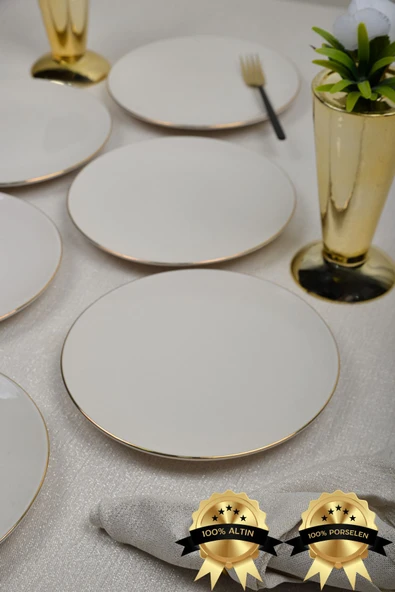 Farika Porselen Şems 6 Parça Altın Yaldız Porselen Pasta Tabağı Seti