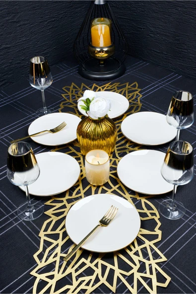 Farika Porselen Şems 6 Parça Altın Yaldız Porselen Pasta Tabağı Seti - 2