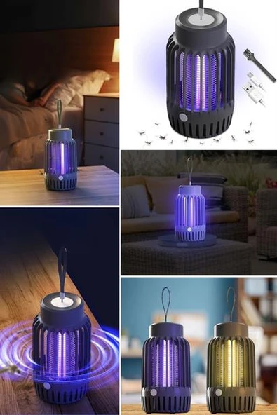 BUFFER® 2'si 1 Arada Şarjlı,Mor UV Işıklı Sinek Öldürme Aparatı ve Kamp Tipi Askılı Gece Lambası - 6