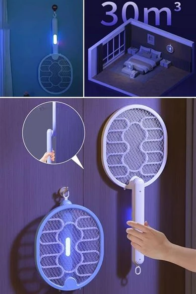 BUFFER® Sinek Öldürücü Masaüstü Olabilen Katlanabilir Şarjlı Sinek Raketi 5W 400mAh - 7