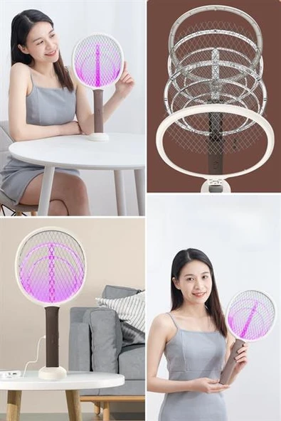 BUFFER® Şarjlı Sinek Öldürücü Masaüstü Standlı,Mor Işık 43cm Sinek Kovucu Raket - 8