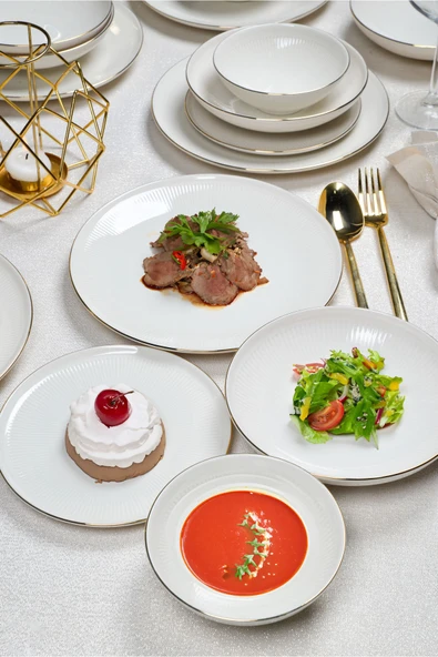 Farika Porselen Fif 24 Parça 6 Kişilik Altın Yaldız  Porselen Yemek Takımı - 3