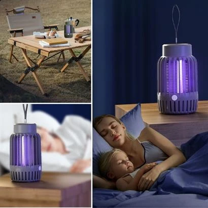 BUFFER® 2'si 1 Arada Şarjlı,Mor UV Işıklı Sinek Öldürme Aparatı ve Kamp Tipi Askılı Gece Lambası - 4