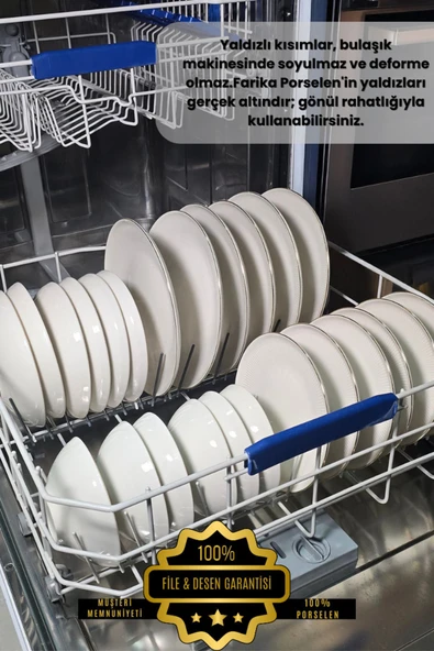 Farika Porselen Fif 24 Parça 6 Kişilik Altın Yaldız  Porselen Yemek Takımı - 5