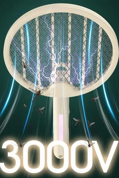 BUFFER® Tenis Raketi Tipi Masaüstü Olabilen Gece Lambalı Sinek Kovucu,Öldürücü Raket - 7