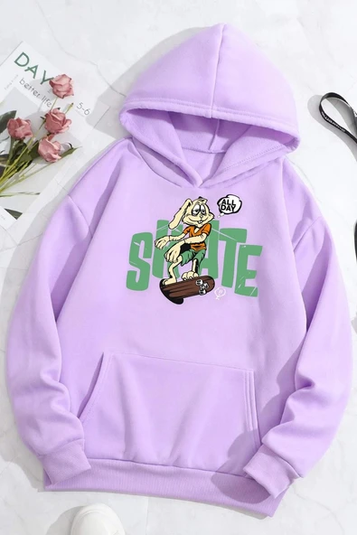 Unisex All Day Rabbit Baskılı Sweatshirt - Resim 8